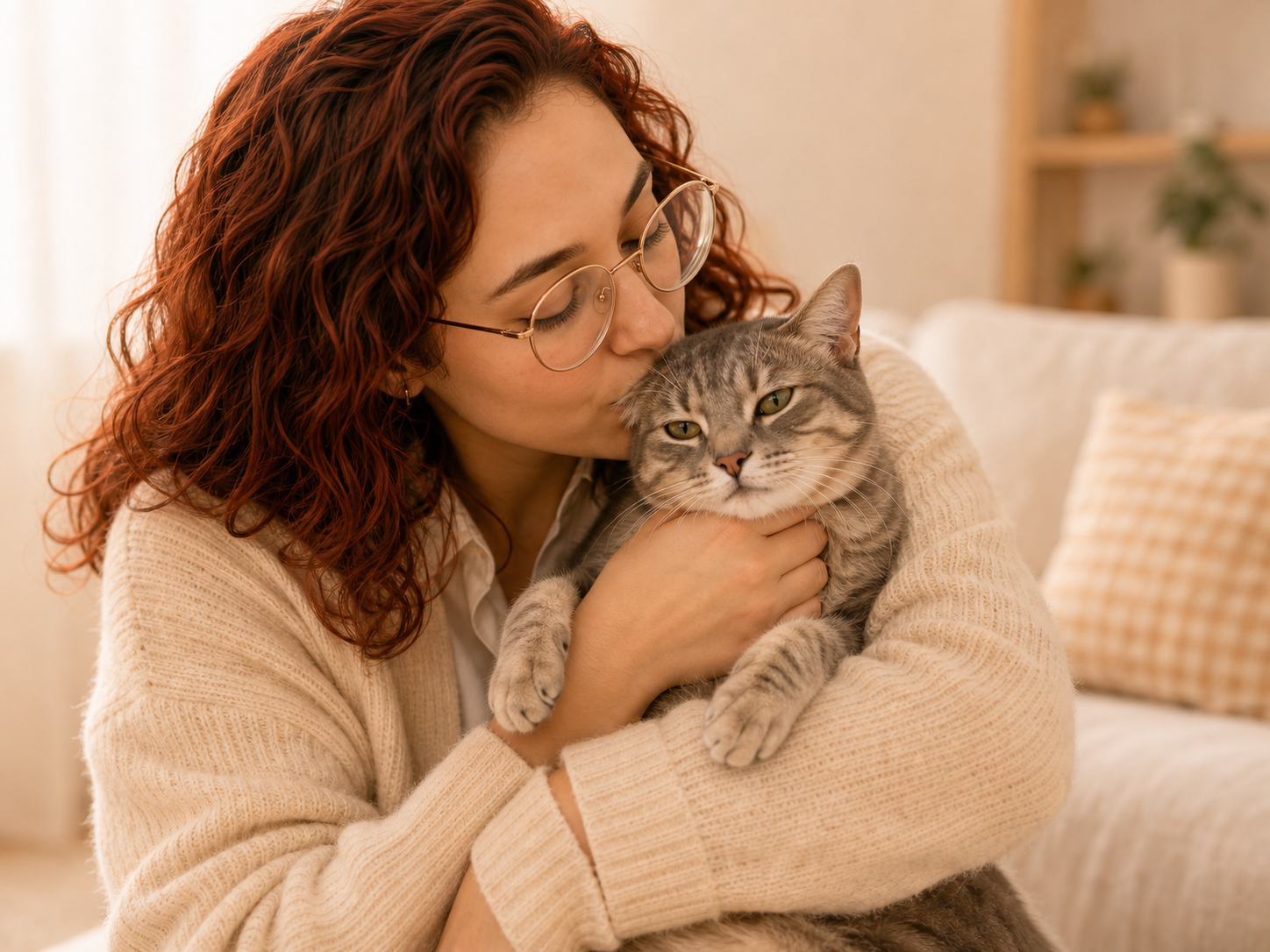 Pet sitter partageant un moment tendre avec un chat